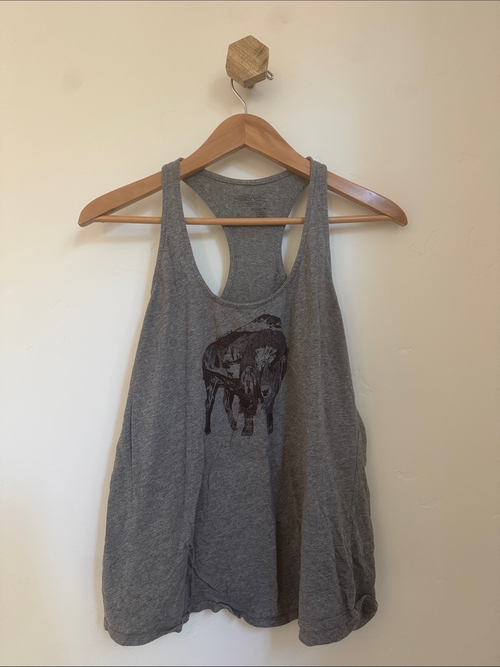 Patagonia Gray Racerback Tank with Bison Print
